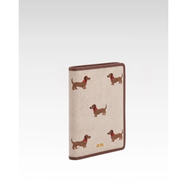 JW PEI Dachshund Embroidered Canvas Passport Holder in Beige | Accessories | Coveti