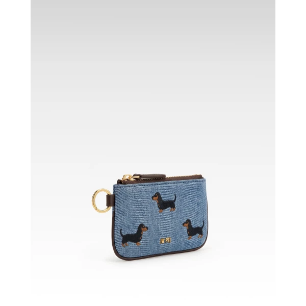 JW PEI Dachshund Embroidered Denim Coin Purse in Blue | Wallets & Purses | Coveti