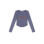 JW PEI Dachshund Heart Scoop Neck Curved Cropped Tee in Smokey Slate | Tops | Coveti
