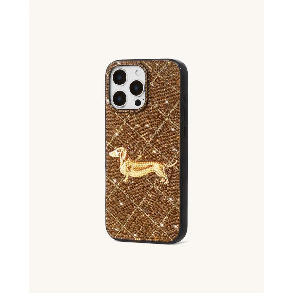 JW PEI Dachshund Motif Artificial Crystal Phone Case in Brown | Phone Cases | Coveti