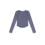 JW PEI Dachshund Scoop Neck Curved Cropped Tee in Smokey Slate | Tops | Coveti
