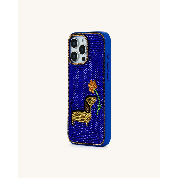 JW PEI Dachshund with Flower Phone Case in Multicolor Blue | Phone Cases | Coveti