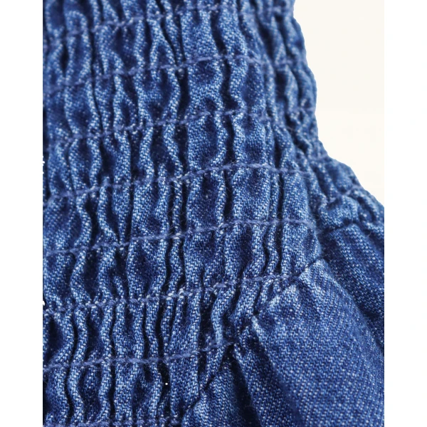JW PEI Darling Shirred Elastic Flared Denim Dress in Vintage Indigo | Mini Dresses | Coveti