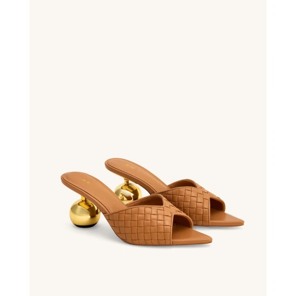 JW PEI Ellie Braided Sphere Heel Mules in Khaki | Mules | Coveti