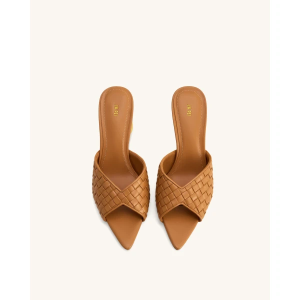 JW PEI Ellie Braided Sphere Heel Mules in Khaki | Mules | Coveti