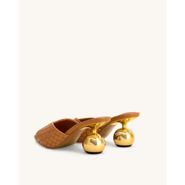 JW PEI Ellie Braided Sphere Heel Mules in Khaki | Mules | Coveti