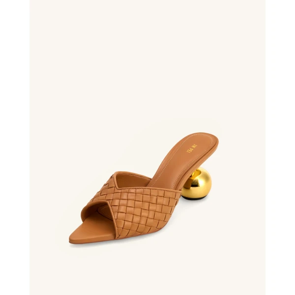 JW PEI Ellie Braided Sphere Heel Mules in Khaki | Mules | Coveti