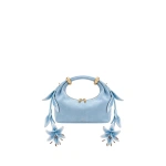 JW PEI Ellie Faux Suede Metal Ring 3D Lily Embellished Top Handle Bag in Light Blue | Totes & Top-Handle Bags | Coveti