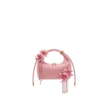 JW PEI Ellie Faux Suede Metal Ring 3D Lily Embellished Top Handle Bag in Light Pink | Totes & Top-Handle Bags | Coveti