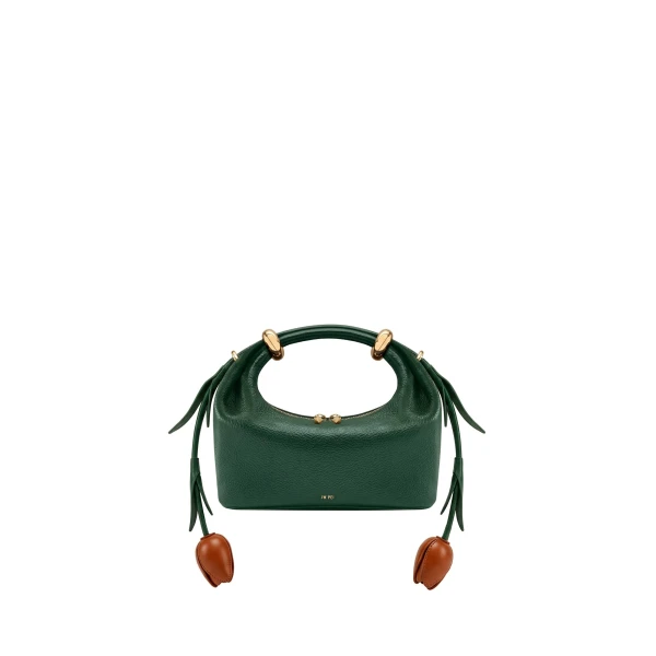 JW PEI Ellie Flower Shape Metal Ring Embellished Top Handle Bag in Forest Green | Totes & Top-Handle Bags | Coveti