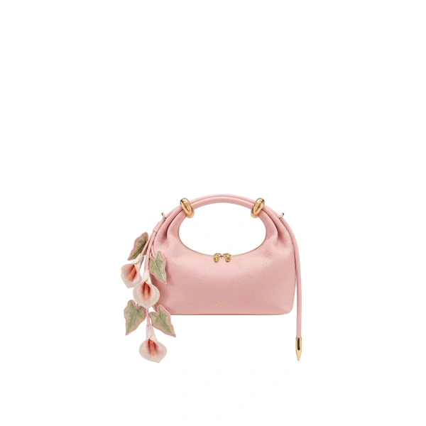 Ellie Metal Ring 3D Calla Embellished Top Handle Bag in Light Pink