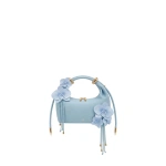 JW PEI Ellie Metal Ring 3D Orchid Embellished Top Handle Bag in Light Blue | Totes & Top-Handle Bags | Coveti