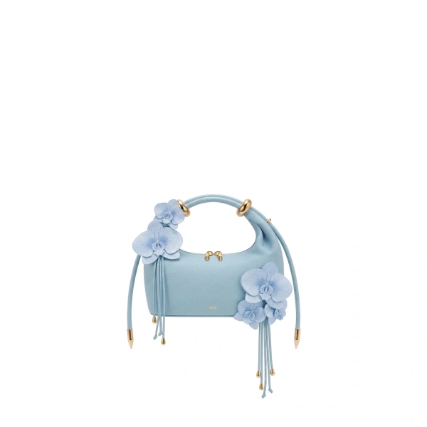 JW PEI Ellie Metal Ring 3D Orchid Embellished Top Handle Bag in Light Blue | Totes & Top-Handle Bags | Coveti