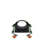 JW PEI Ellie Metal Ring 3D Strelitzia Reginae Embellished Top Handle Bag in Black/Orange | Totes & Top-Handle Bags | Coveti