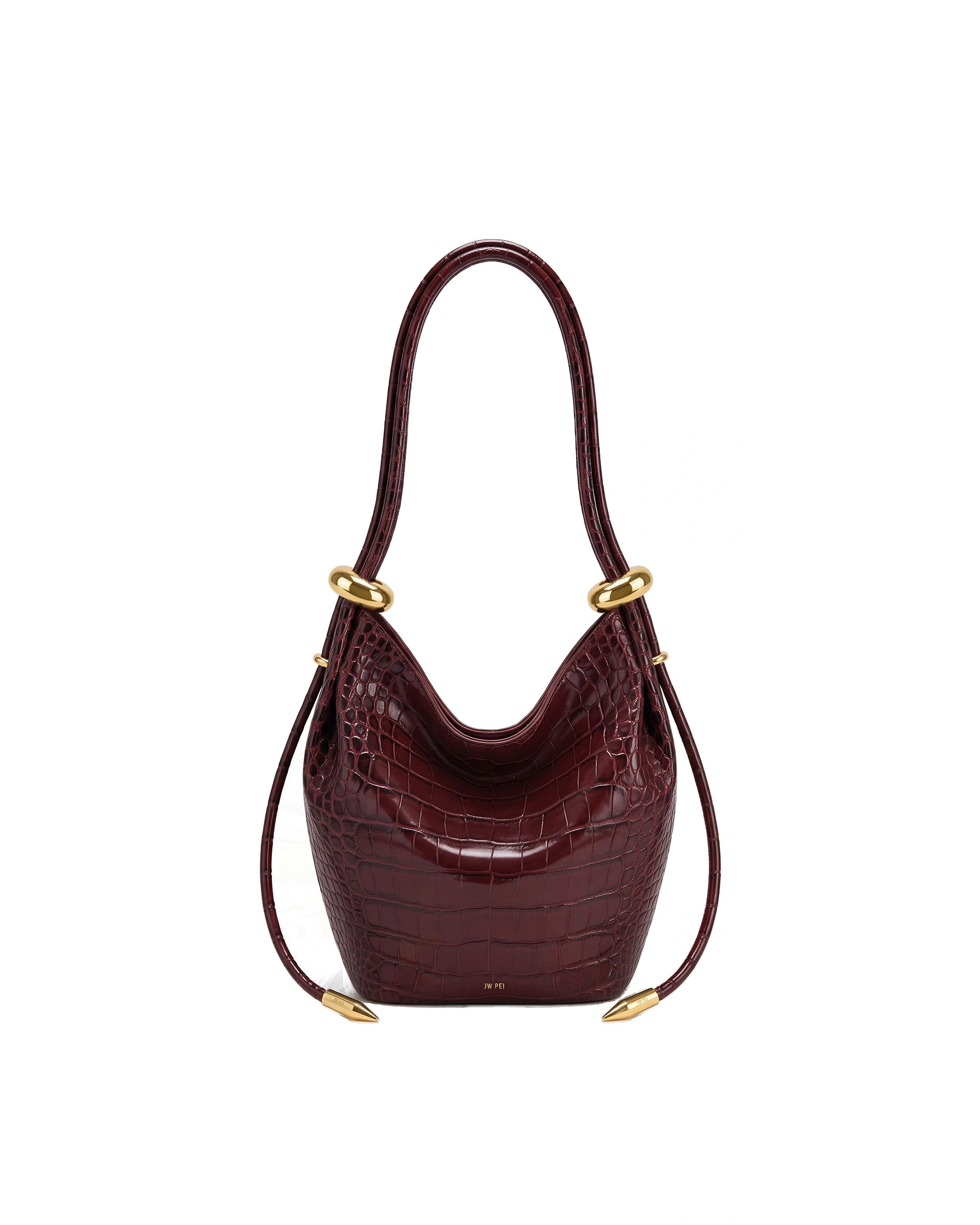 JW PEI Ellie Metal Ring Embellished Bucket Bag in Burgundy Croc JW PEI Ellie Metal Ring Embellished Bucket Bag in Burgundy Croc | Bucket Bags | Coveti