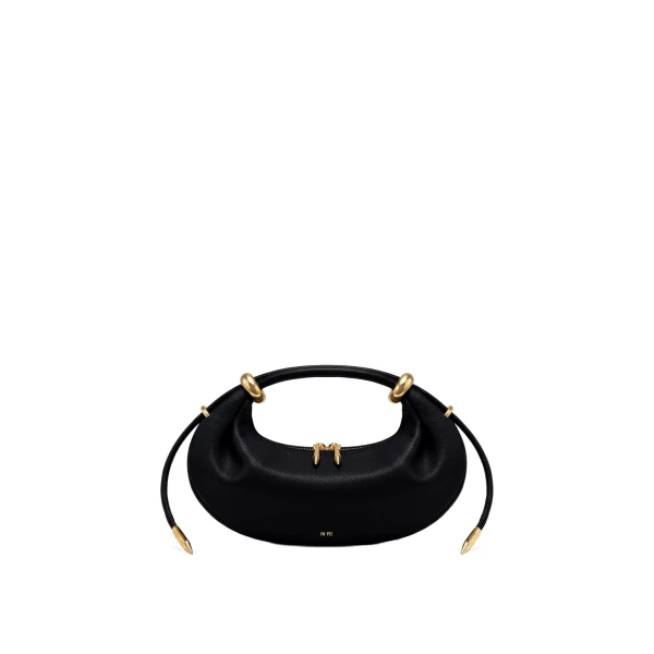 JW PEI Ellie Metal Ring Embellished Crescent Top Handle Bag in Black | Totes & Top-Handle Bags | Coveti