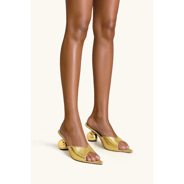 JW PEI Ellie Sphere Heel Mules in Gold | Mules | Coveti