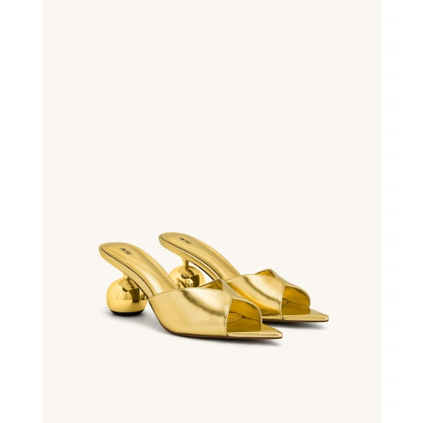 JW PEI Ellie Sphere Heel Mules in Gold | Mules | Coveti