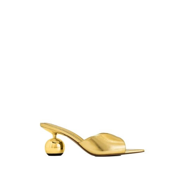 JW PEI Ellie Sphere Heel Mules in Gold | Mules | Coveti