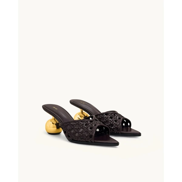JW PEI Ellie Woven Sphere Heel Mules in Deep Burgundy | Mules | Coveti