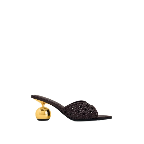 JW PEI Ellie Woven Sphere Heel Mules in Deep Burgundy | Mules | Coveti