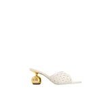 JW PEI Ellie Woven Sphere Heel Mules in White | Mules | Coveti