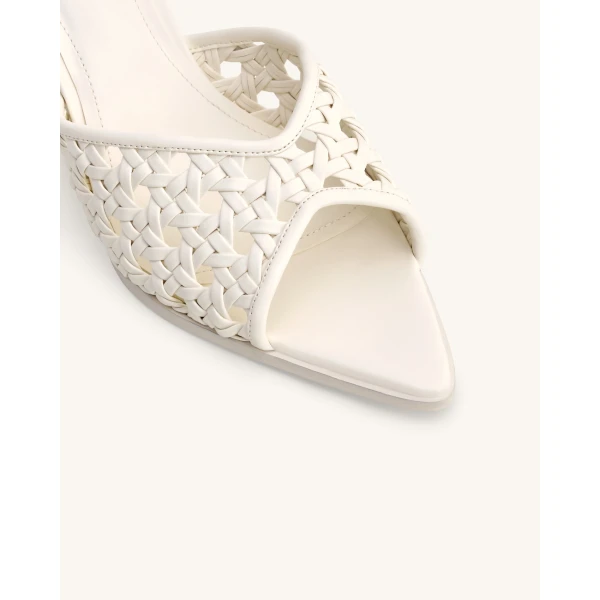 JW PEI Ellie Woven Sphere Heel Mules in White | Mules | Coveti