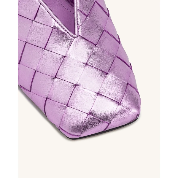 JW PEI Ellie Woven Square-Toe Mule Heels in Purple | Mules | Coveti