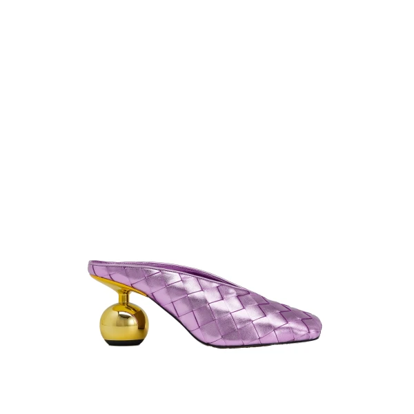 JW PEI Ellie Woven Square-Toe Mule Heels in Purple | Mules | Coveti