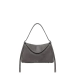 JW PEI Elowen Faux Suede Flap Shoulder Bag in Charcoal Gray | Shoulder & Crossbody Bags | Coveti