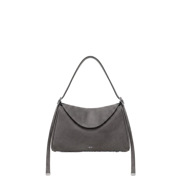 JW PEI Elowen Faux Suede Flap Shoulder Bag in Charcoal Gray | Shoulder & Crossbody Bags | Coveti