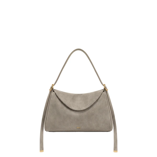 JW PEI Elowen Faux Suede Flap Shoulder Bag in Light Gray | Shoulder & Crossbody Bags | Coveti