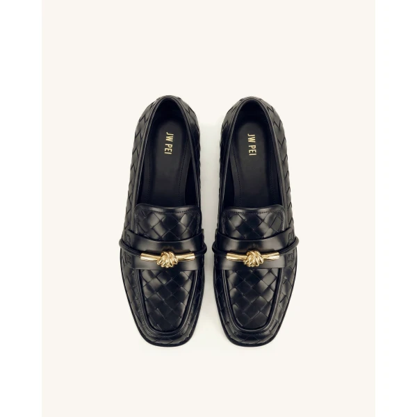 JW PEI Elowen Woven Horsebit Loafers in Black | Loafers | Coveti