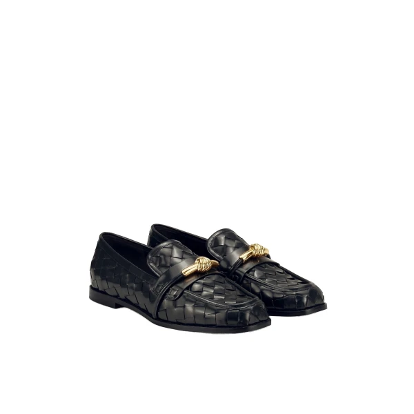 JW PEI Elowen Woven Horsebit Loafers in Black | Loafers | Coveti