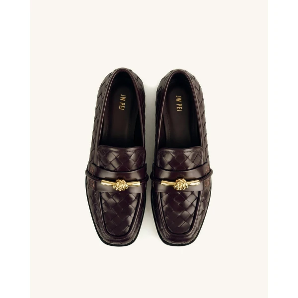 JW PEI Elowen Woven Horsebit Loafers in Burgundy | Loafers | Coveti