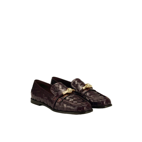 JW PEI Elowen Woven Horsebit Loafers in Burgundy | Loafers | Coveti