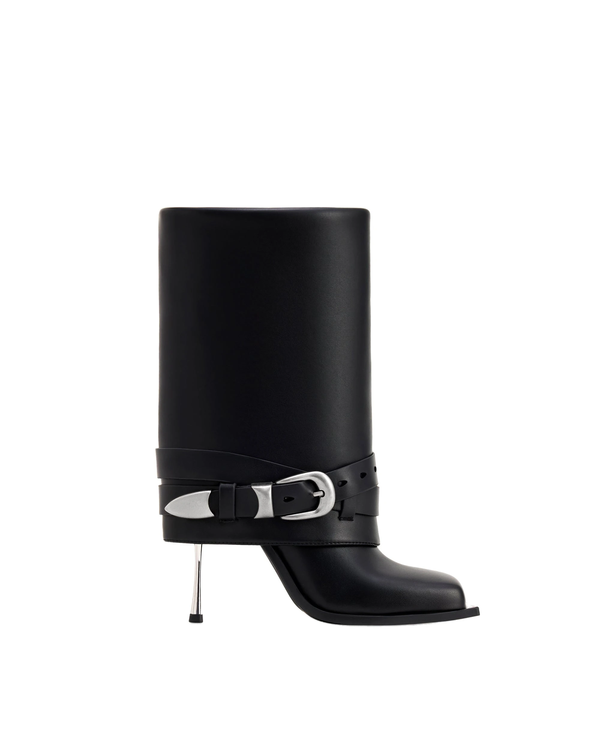 JW PEI Emilia Western Buckled Vegan Leather Stiletto Boots in Black JW PEI Emilia Western Buckled Vegan Leather Stiletto Boots in Black | Boots | Coveti