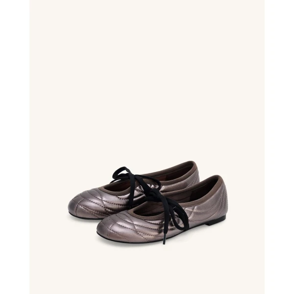 JW PEI Erika Topstitching Lace-up Ballet Flats in Dark Brown | Flats | Coveti