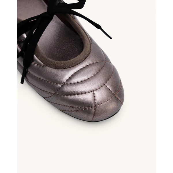 JW PEI Erika Topstitching Lace-up Ballet Flats in Dark Brown | Flats | Coveti