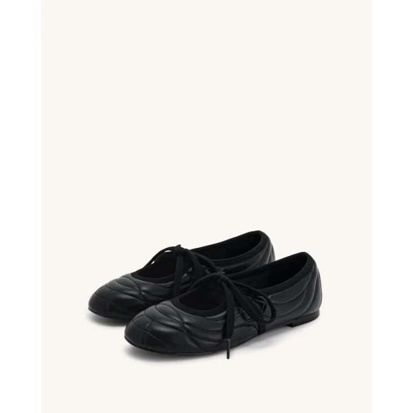 JW PEI Erika Topstitching lace-up Ballet Flats in Black | Flats | Coveti