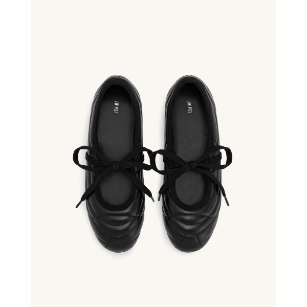 JW PEI Erika Topstitching lace-up Ballet Flats in Black | Flats | Coveti