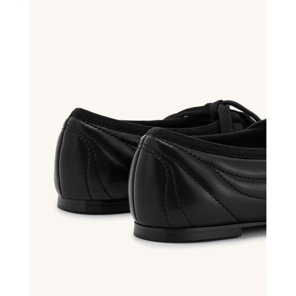 JW PEI Erika Topstitching lace-up Ballet Flats in Black | Flats | Coveti