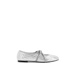 JW PEI Erika Topstitching lace-up Ballet Flats in Silver | Flats | Coveti