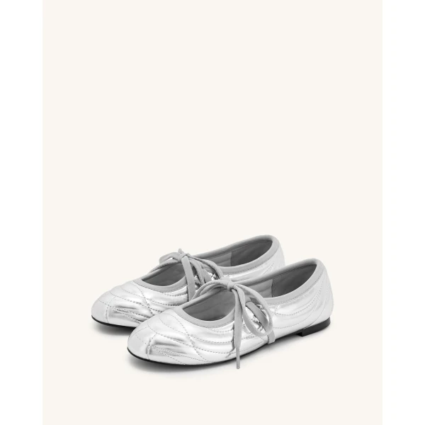 JW PEI Erika Topstitching lace-up Ballet Flats in Silver | Flats | Coveti