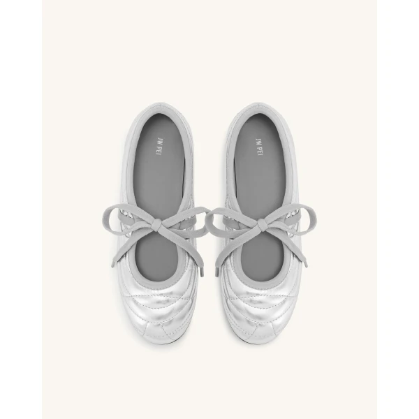 JW PEI Erika Topstitching lace-up Ballet Flats in Silver | Flats | Coveti