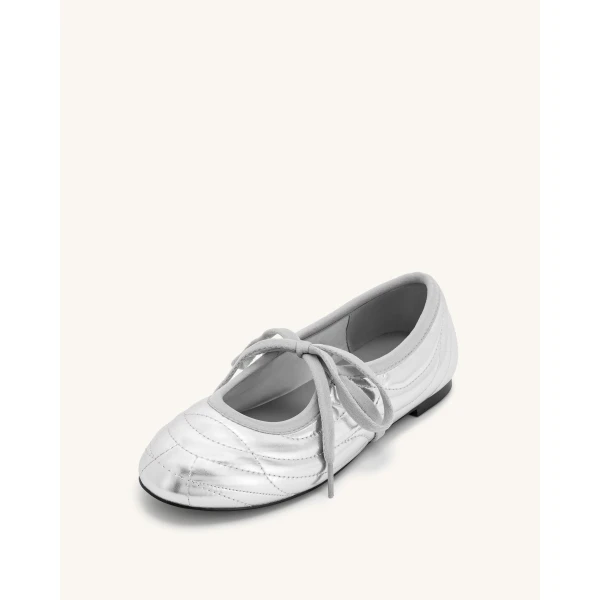 JW PEI Erika Topstitching lace-up Ballet Flats in Silver | Flats | Coveti