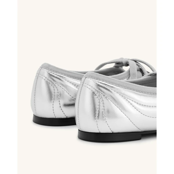 JW PEI Erika Topstitching lace-up Ballet Flats in Silver | Flats | Coveti