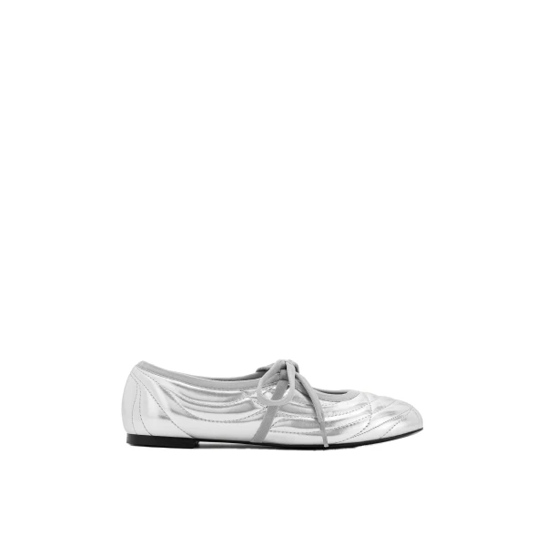 JW PEI Erika Topstitching lace-up Ballet Flats in Silver | Flats | Coveti