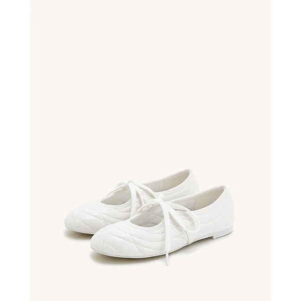JW PEI Erika Topstitching lace-up Ballet Flats in White | Flats | Coveti