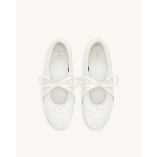JW PEI Erika Topstitching lace-up Ballet Flats in White | Flats | Coveti